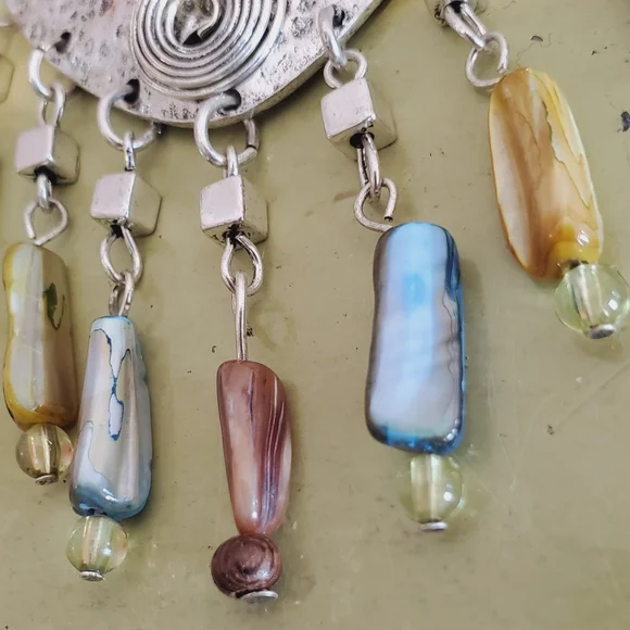 Artsy silver whimsical real natural shell silver dangle necklace statement uniqu - Picture 9 of 14